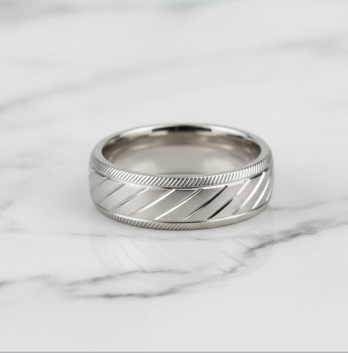 Sterling Silver Diamond Cut Slanting Lines Wedding Band Ring-SW-23