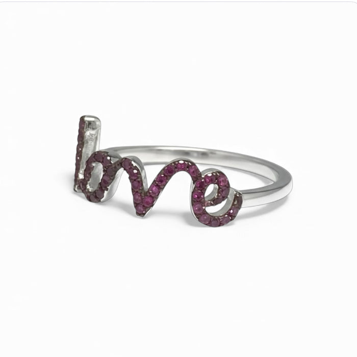 Sterling Silver Love Ruby CZ Ring-AE-38