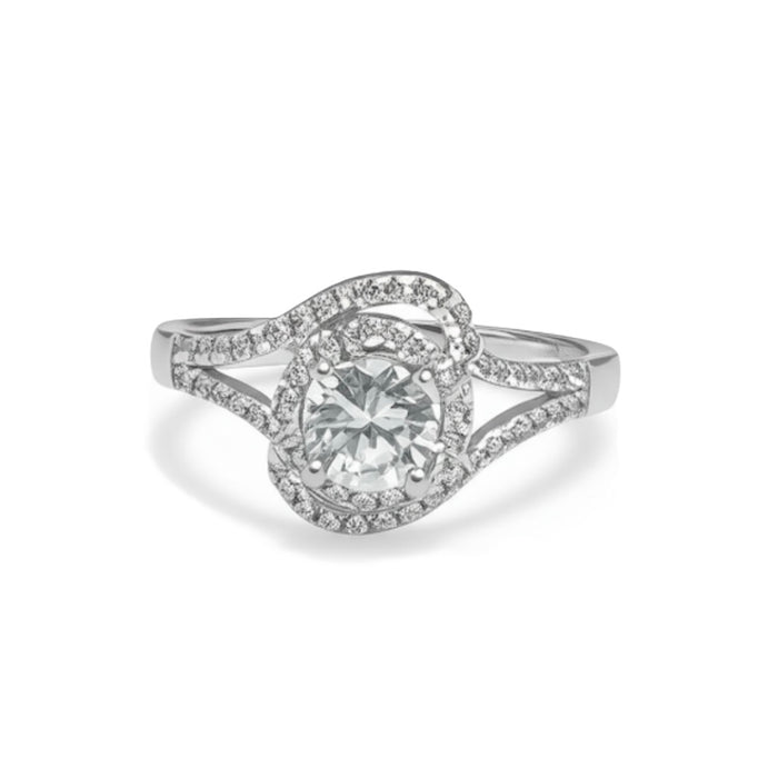 Sterling Silver Halo Round Pave CZ Set Ring-ER-104