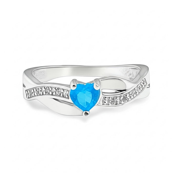 Sterling Silver Heart Shape Aquamarine CZ Ring-AE-40