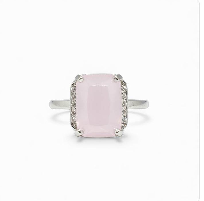 Sterling Silver Big Pink Rectangle Ring-AE-98