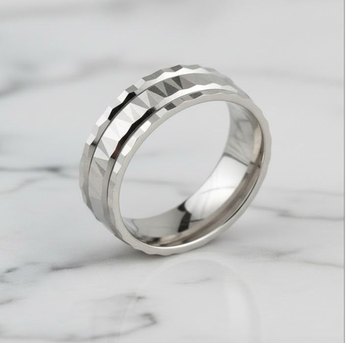 Sterling Silver Diamond Cut Pattern Wedding Band Ring-SW-16