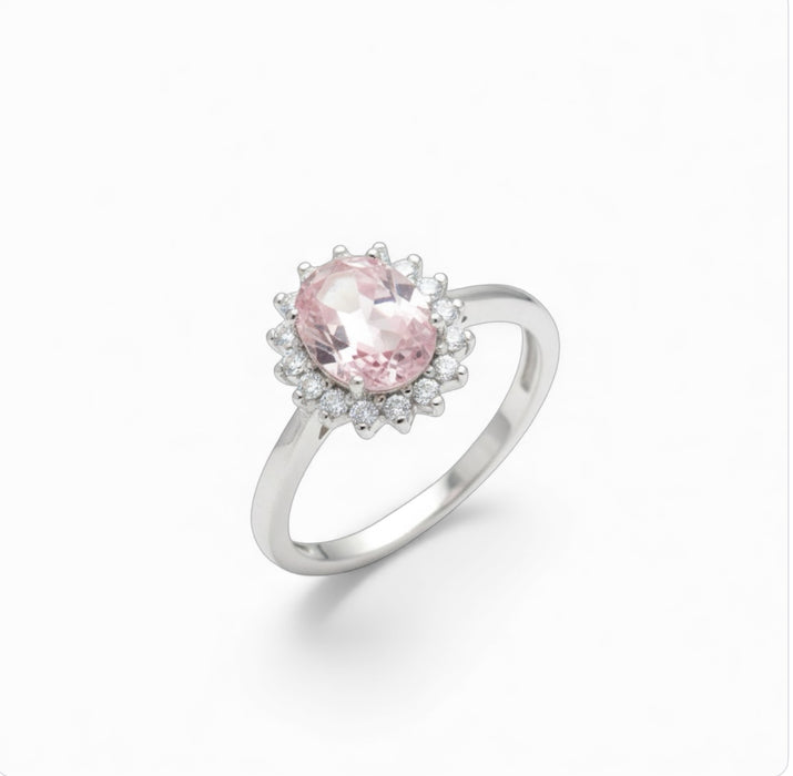 Sterling Silver Pink Oval CZ Ring-AE-61