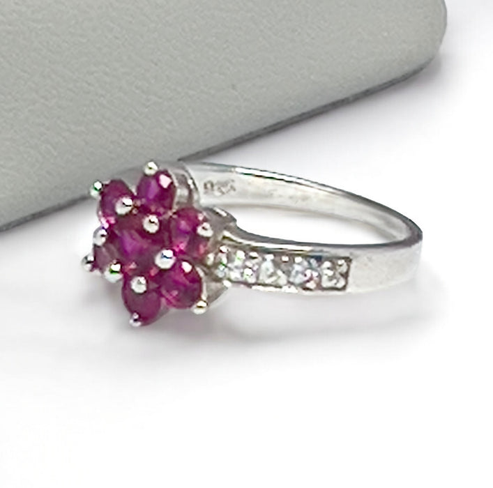 Sterling Silver Garnet Plumeria Flower CZ Ring-AE-06