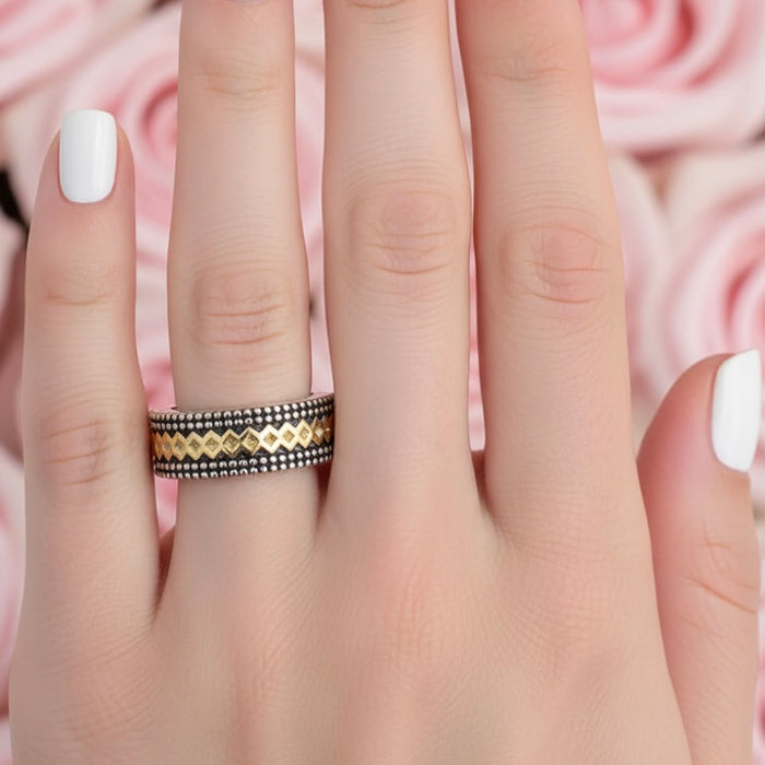 Sterling Silver Rustic Two-Tone Ring-SR-05