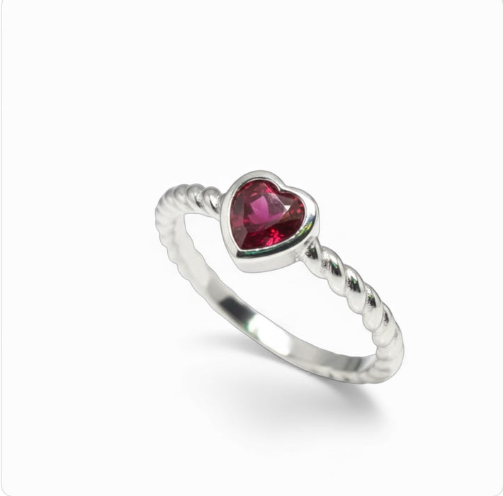 Sterling Silver Heart Ruby CZ Ring-AE-83