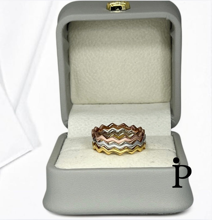 Sterling Silver Tri-Color Zig-Zag Ring-SR-23