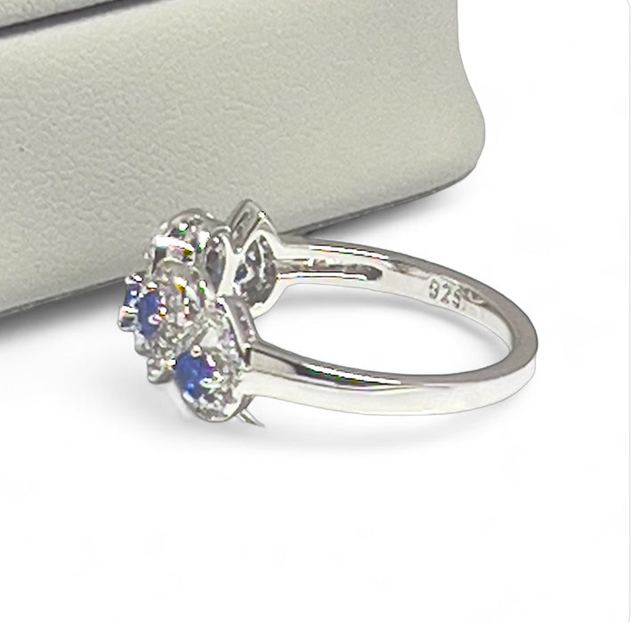 Sterling Silver Tear Drops Blue Spinel CZ Ring-AE-100