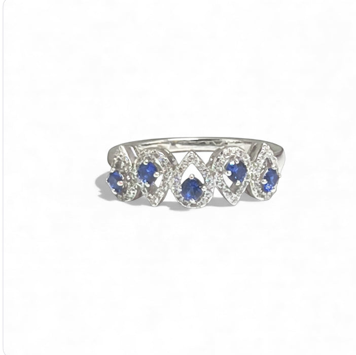 Sterling Silver Tear Drops Blue Spinel CZ Ring-AE-100