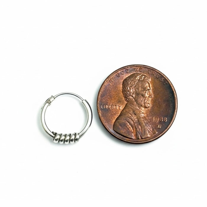 Sterling Silver 2mm x 12mm Bali Hoop Earring-SET-53