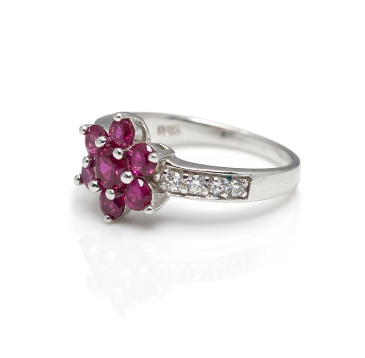 Sterling Silver Garnet Plumeria Flower CZ Ring-AE-06