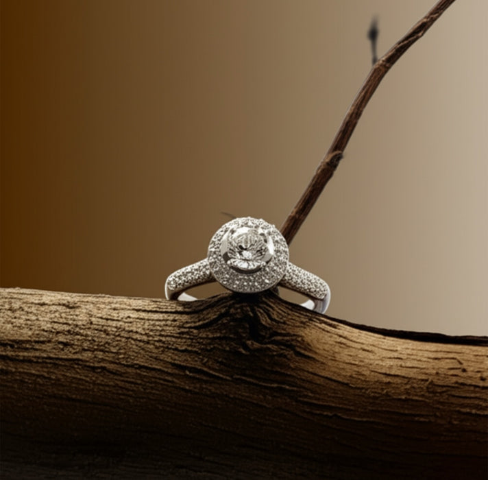 Sterling Silver Halo Round CZ Engagement Set Ring CZ-ER-114