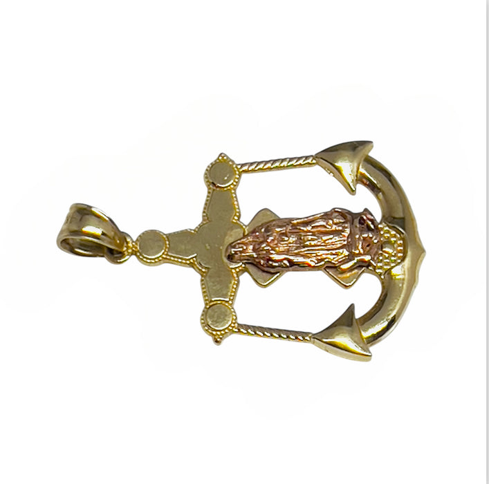 Solid Gold 14K Two-Tone Our Lady Of Guadalupe Anchor Cross Pendant-GP-15