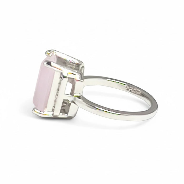 Sterling Silver Big Pink Rectangle Ring-AE-98