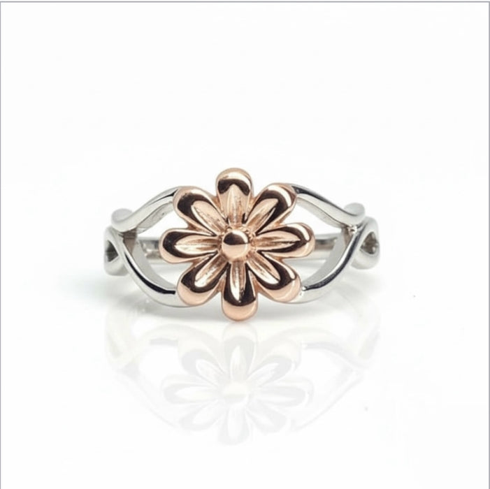 Sterling Silver Two-Tone Flower Ring-SR-21