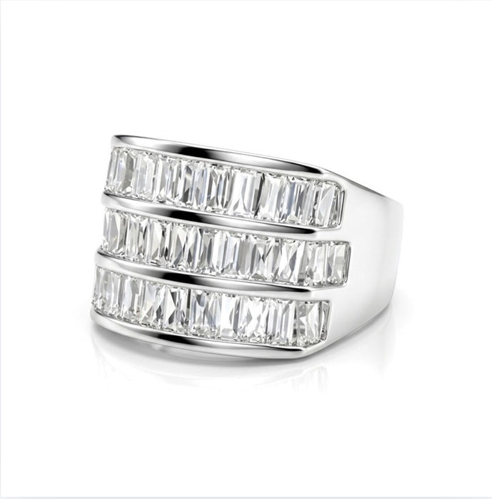 Sterling Silver Three-Line Zirconia Ring-SMR-16