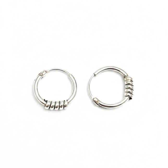 Sterling Silver 2mm x 12mm Bali Hoop Earring-SET-53