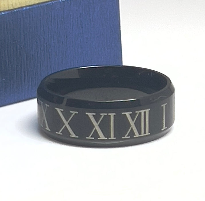 Stainless Steel 6mm Roman Numerals Ring -CS-33