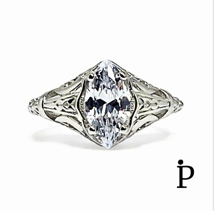 Sterling Silver Regal Marquise Cut Engagement CZ Ring-ER-140