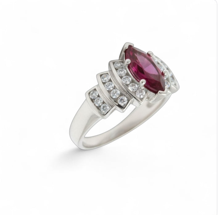 CZ Sterling Silver Ring Marquise Cut Ruby - ER- 25