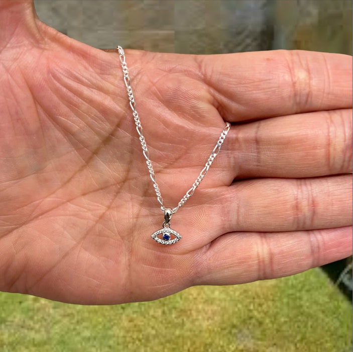 Sterling Silver Blue Spinel CZ Eye Pendant-SN-05