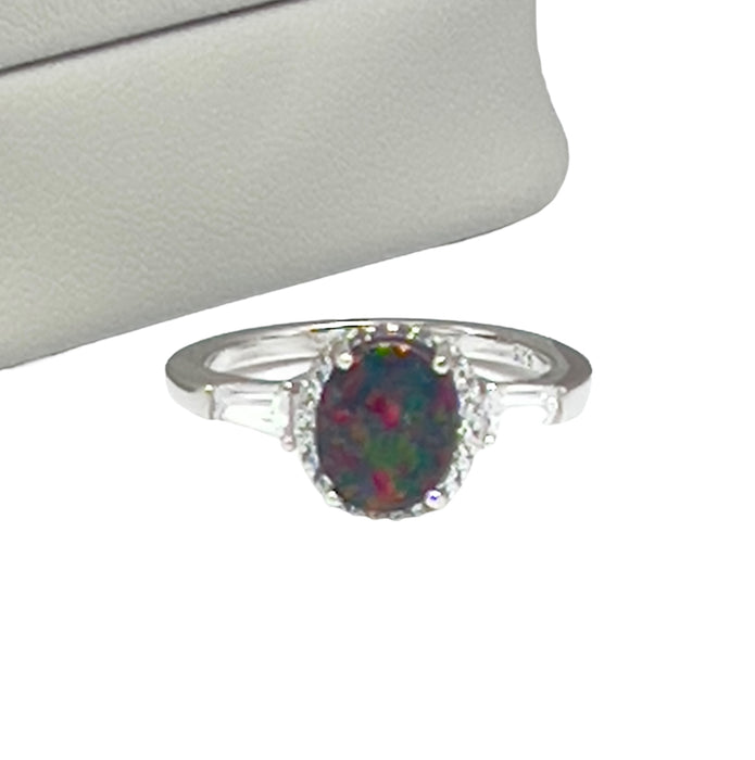 Sterling Silver Stunning Oval Black Lab Opal CZ Ring-AE-80