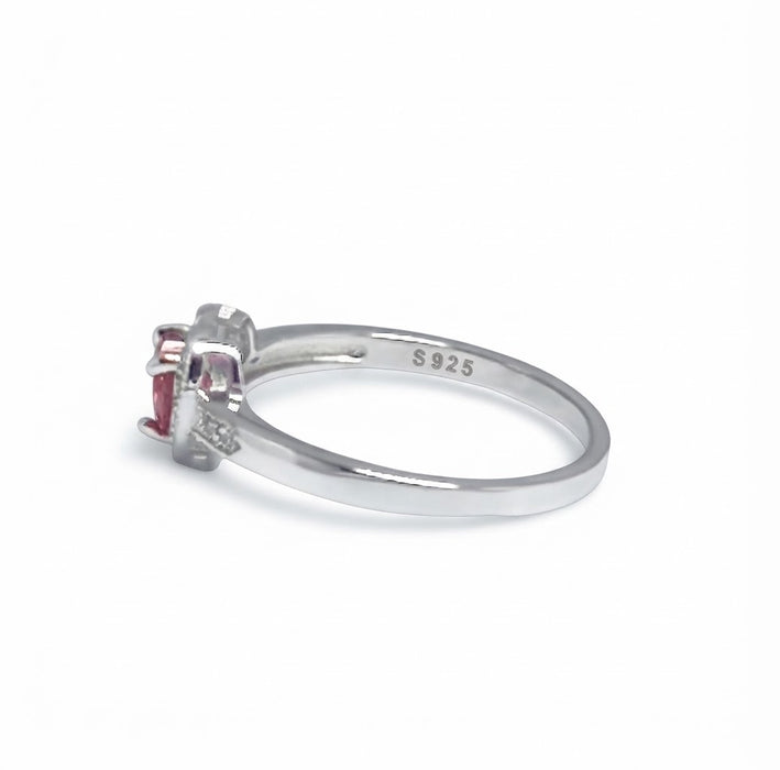 Sterling Silver Promise Ring with CZ Heart-Shaped Garnet-AE-113