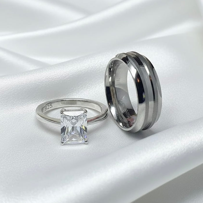 Wedding Band Stainless Steel Him & Sterling Silver Her -LR-02