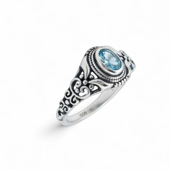 Sterling Silver Austere Oval Cut Aquamarine CZ Ring-AE-71