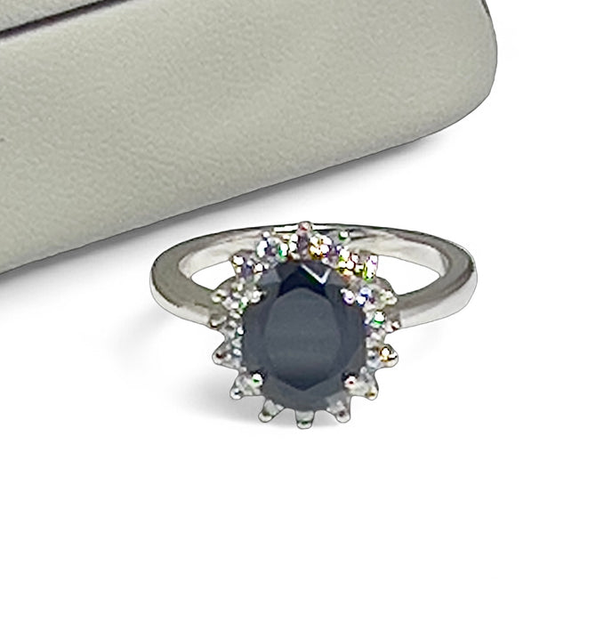 Sterling Silver Black Oval CZ Ring-AE-92