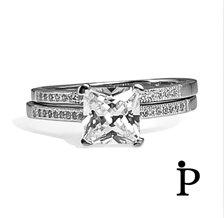 Sterling Silver 2-piece Engagement Set CZ Ring-ER-145