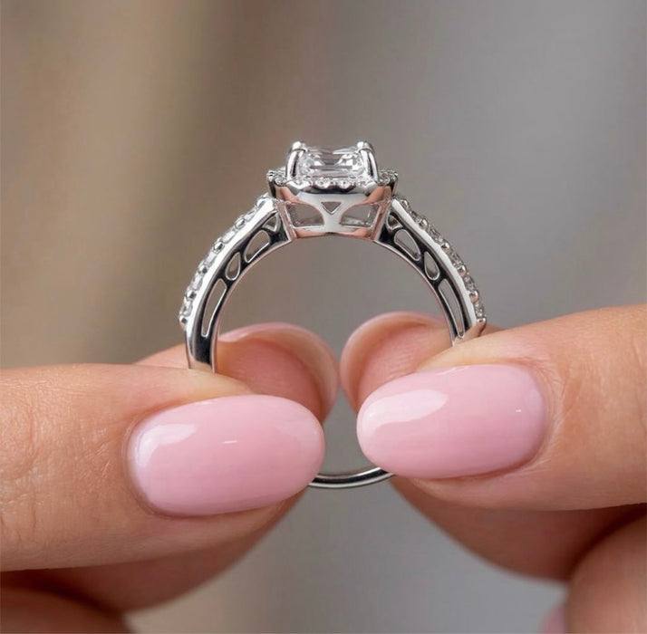 Sterling Silver Clear CZ Round Cushion Engagement Ring-ER-77