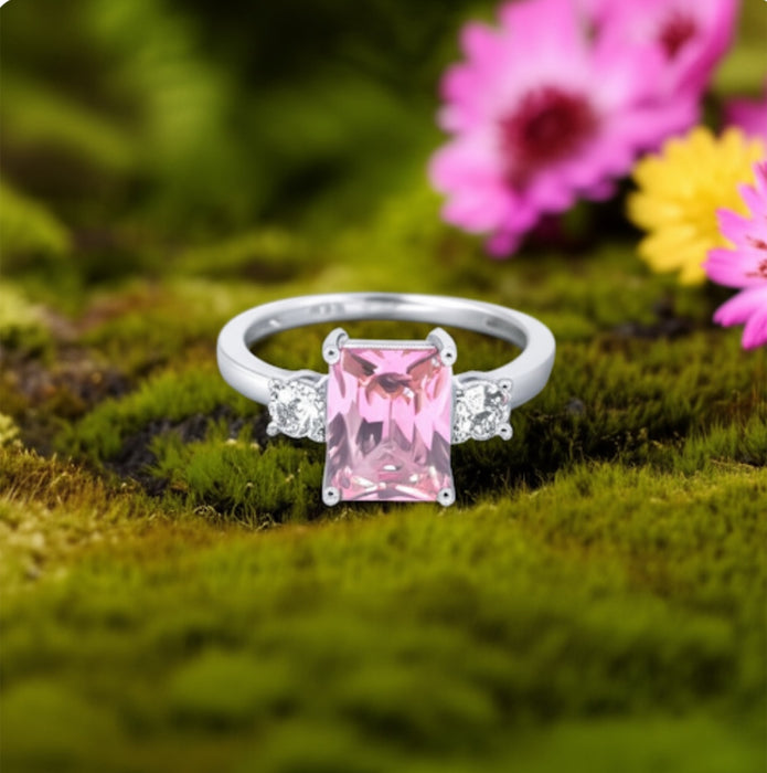 Sterling Silver Pink CZ Ring-AE-104