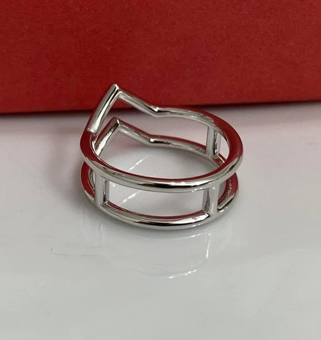 Sterling Silver Double V Statement Ring-SR-10
