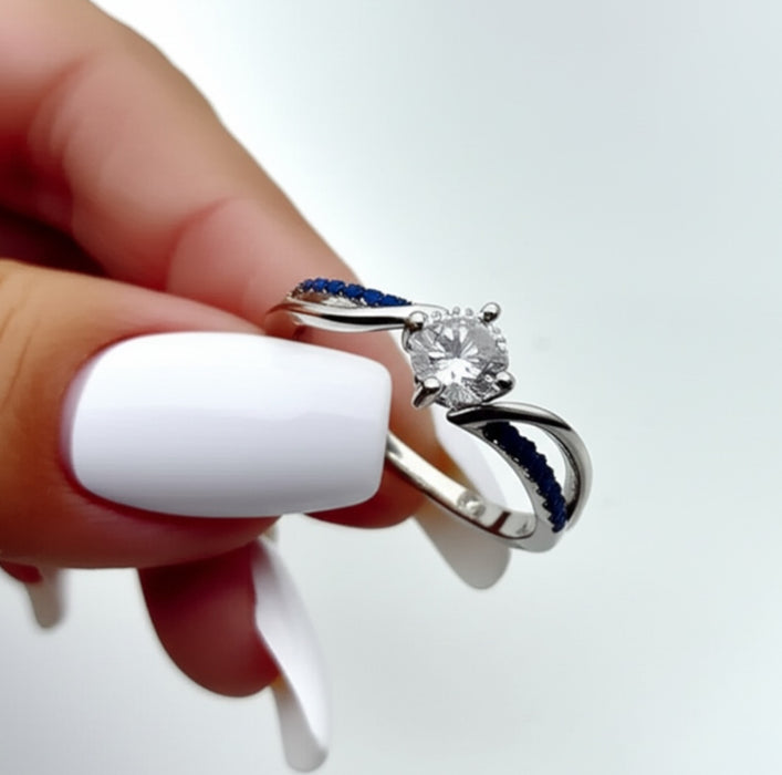 Sterling Silver Blue CZ Ring-ER-76