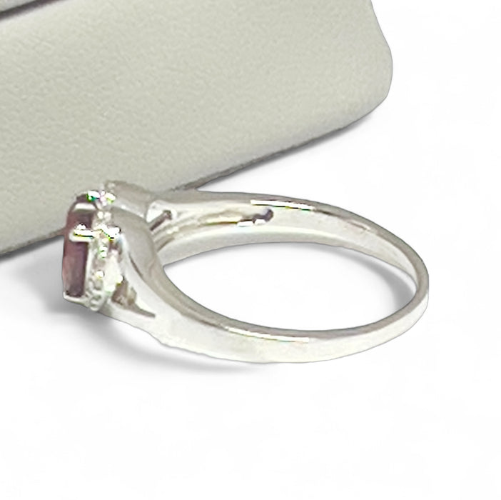 Sterling Silver Heart Shape Garnet CZ Ring-AE-110