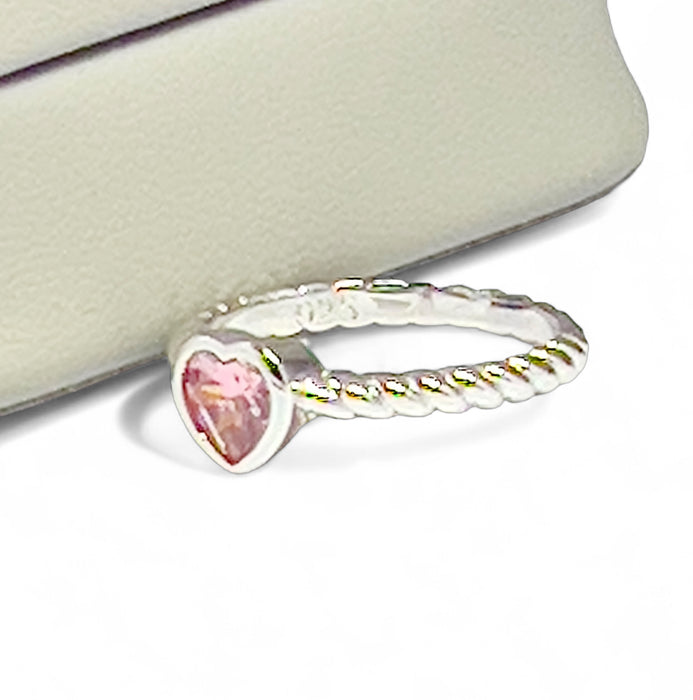 Sterling Silver Heart Pink CZ Ring-AE-86