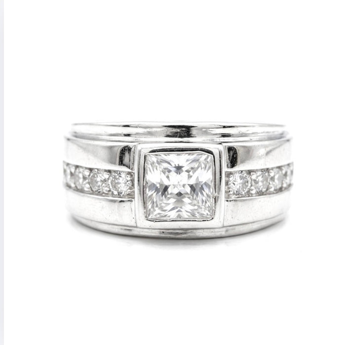 Sterling Silver Square Zirconia Ring-SMR-17