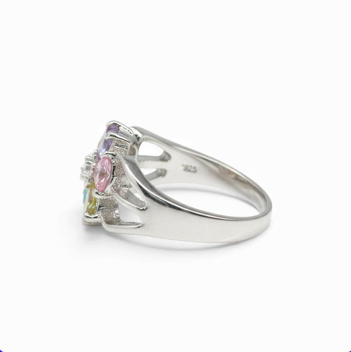 Sterling Silver Floral CZ Ring-CL-36