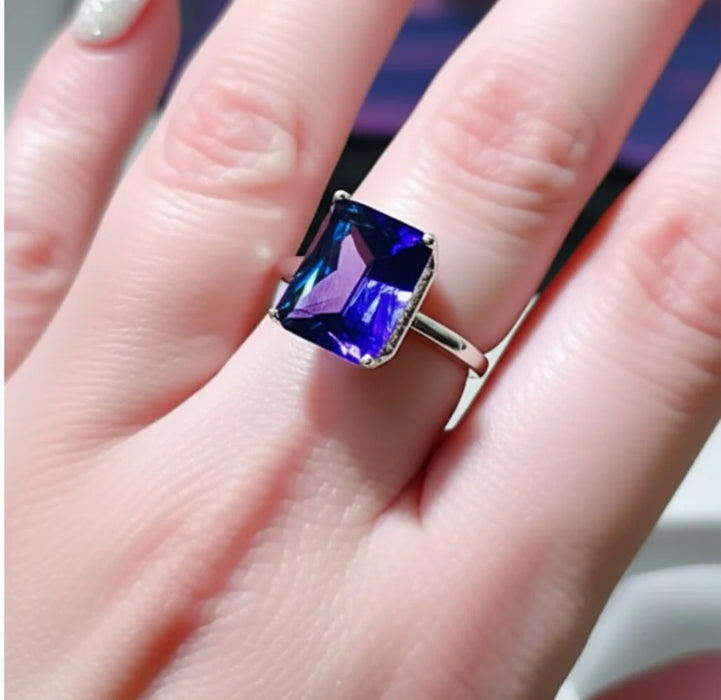 Sterling Silver Radiant Purple CZ Ring-AE-60