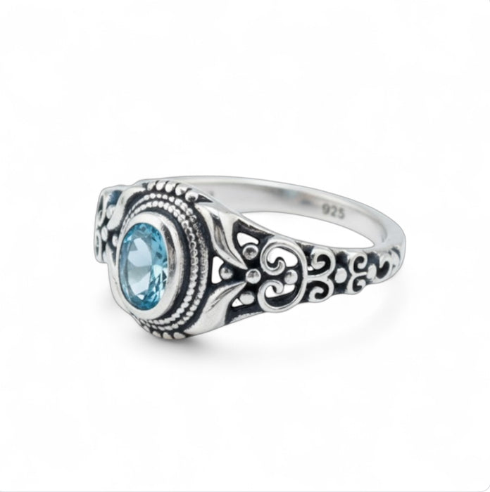 Sterling Silver Austere Oval Cut Aquamarine CZ Ring-AE-71