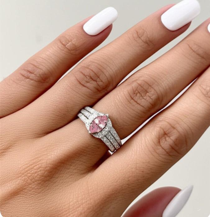 Sterling Silver Pink Marquise CZ Set Ring-AE-105