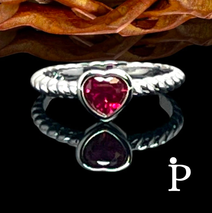 Sterling Silver Heart Ruby CZ Ring-AE-83