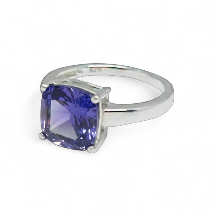Sterling Silver Cushion Cut Tanzanite CZ Ring-AE-21