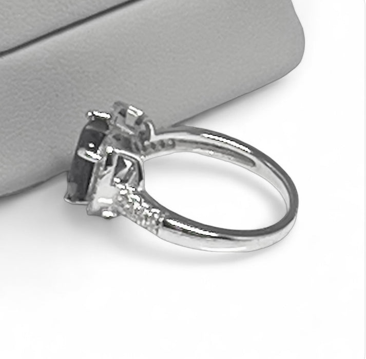 Sterling Silver Blue Sapphire Heart Halo CZ Ring -AE-49