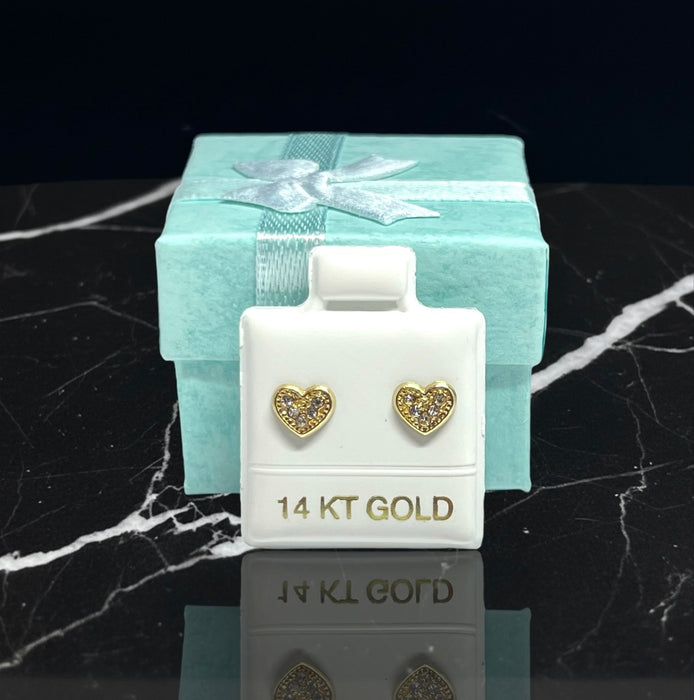 14K Yellow Gold Heart Stud Earrings with Clear CZ-GE-35