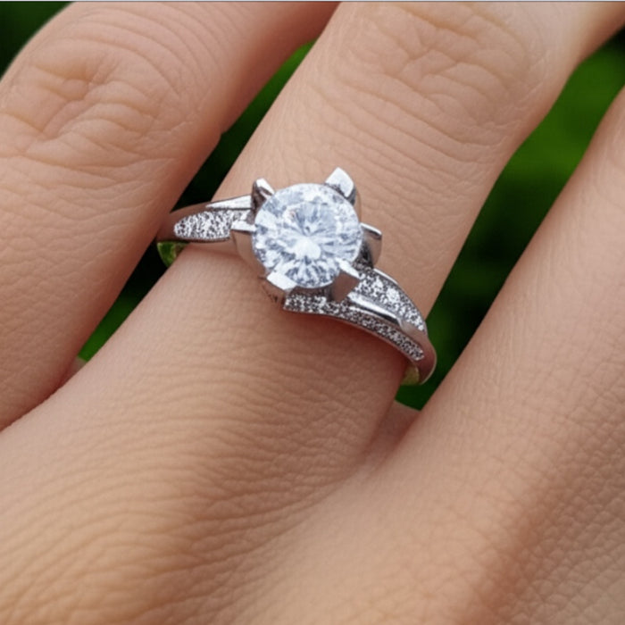 Sterling Silver Round Cut CZ Ring-ER-42