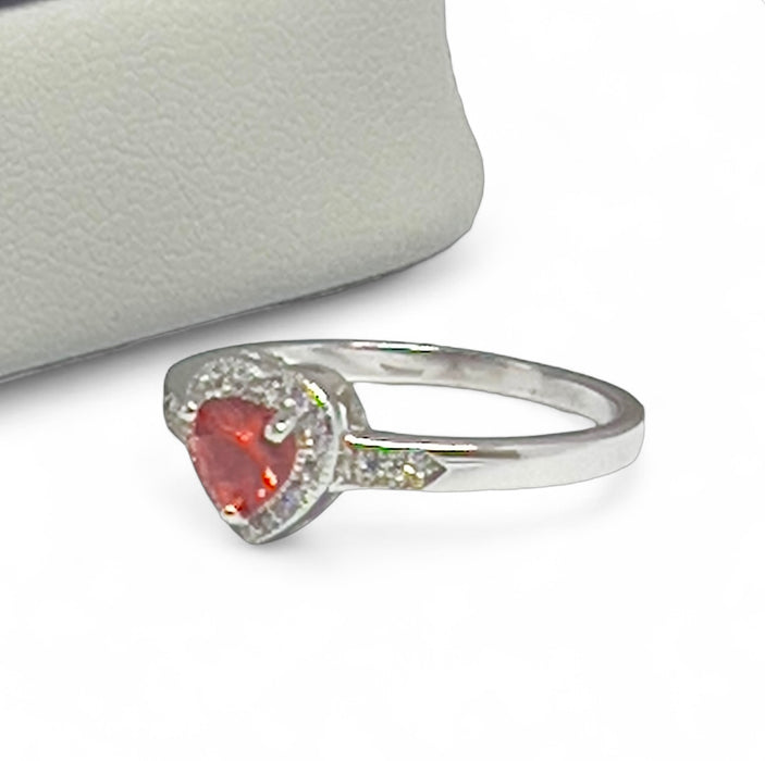 Sterling Silver Promise Ring with CZ Heart-Shaped Garnet-AE-113
