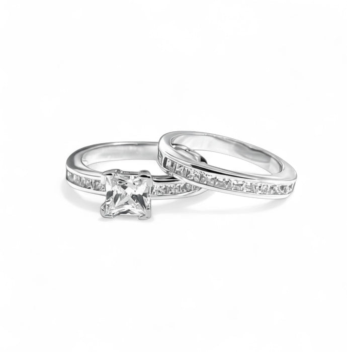Sterling Silver 2-Piece CZ Engagement Set Ring-ER-130