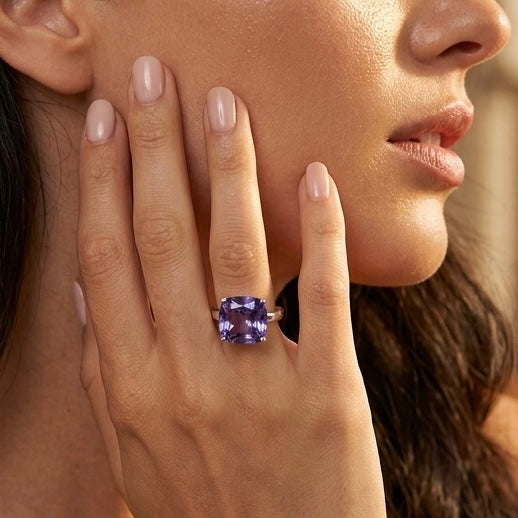 Sterling Silver Cushion Cut Tanzanite CZ Ring-AE-21